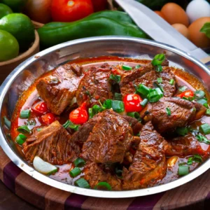 Curry Goat — Tender goat simmered in a fragrant Caribbean curry sauce.